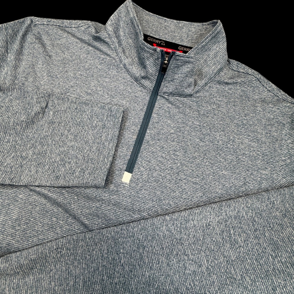 Gerry 1/4 Zip Pullover Mens Large Blue Gray Space Dye Stretch Hiking Gorpcore